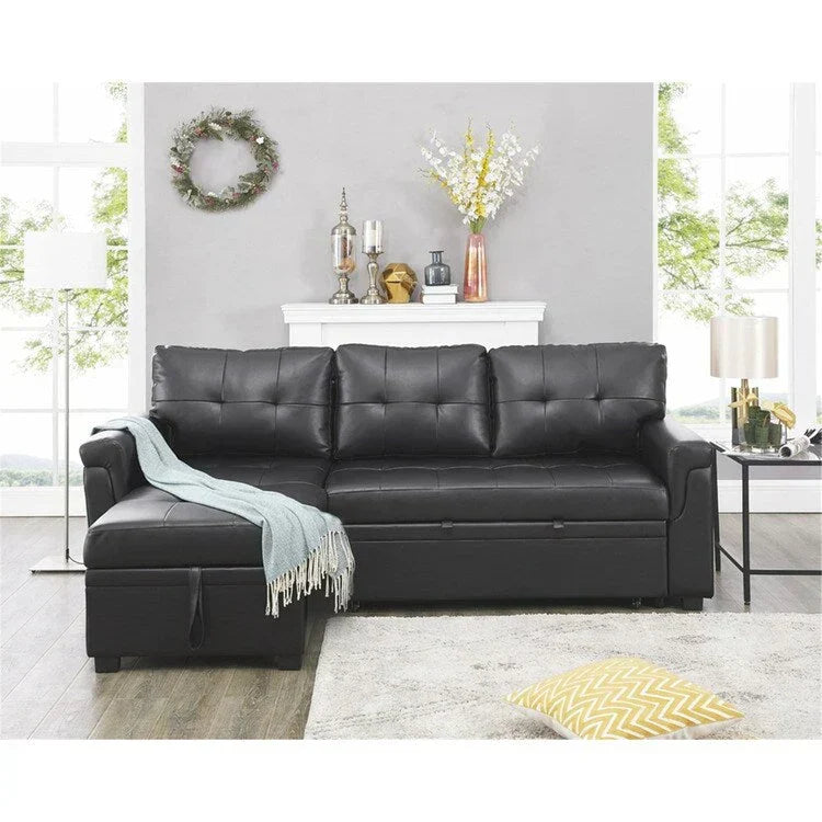 Convertible Reversible Sectional Sofa with Pull-Out Sleeper Bed, Hidden Storage Chaise, and Durable Legs