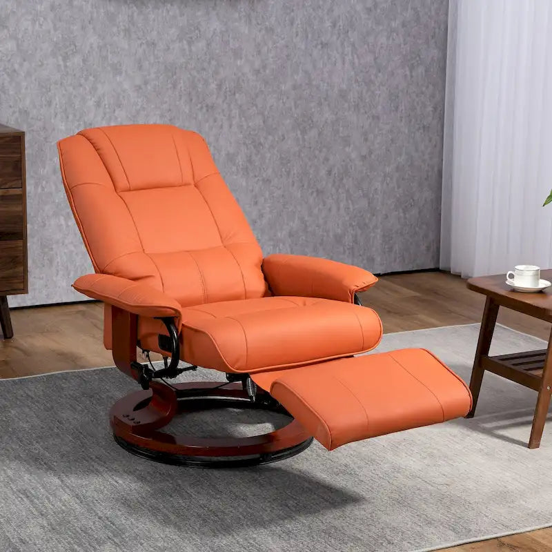 HomCom Faux Leather Adjustable Manual Swivel Base Recliner Chair with Comfortable and Relaxing Footrest