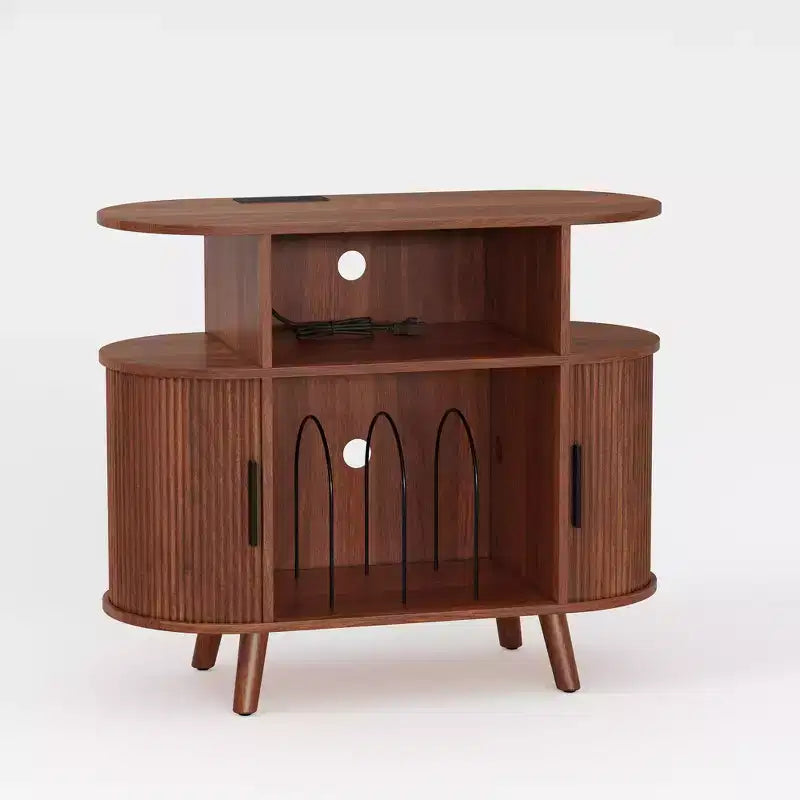 Βάση πικάπ σε στυλ Mid-Century Modern, ξύλινο ράφι για πικάπ, ανοιχτό έπιπλο αποθήκευσης δίσκων βινυλίου, για το σαλόνι, το υπνοδωμάτιο