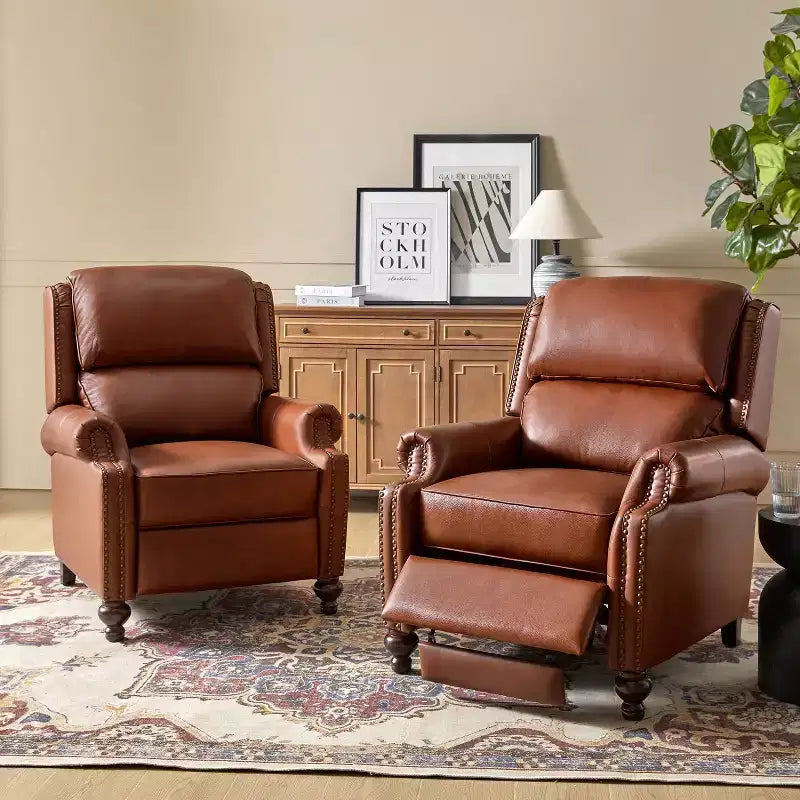 Σετ 2 Πολυθρόνων Elisabete Modern Wingback από Γνήσιο Δέρμα με Ανακλινόμενο Μηχανισμό και Διακοσμητικά Τρουκς για το Σαλόνι και την Κρεβατοκάμαρα| ART OF LIVING DESIGNS