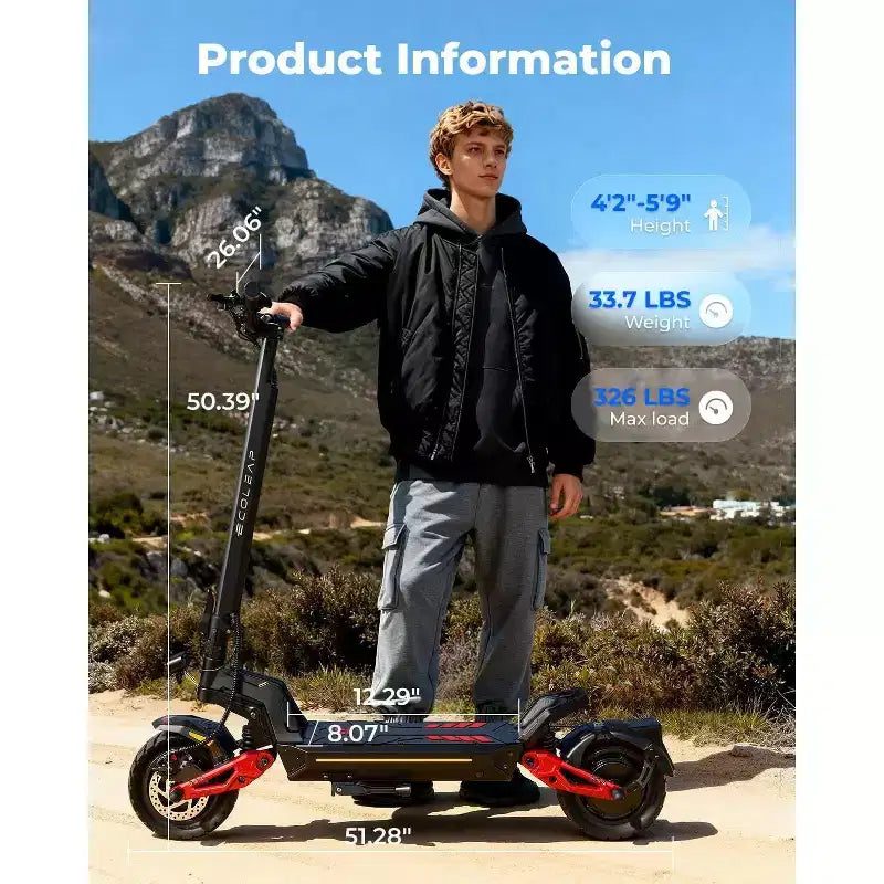 Ηλεκτρικό πατίνι ECOLEAP L7 PRO για ενήλικες, διπλός κινητήρας αιχμής 4000W, ταχύτητα 70 χλμ./ώρα, αυτονομία 120 χλμ., διπλή ανάρτηση, δισκόφρενα εμπρός & πίσω, πιστοποίηση UL