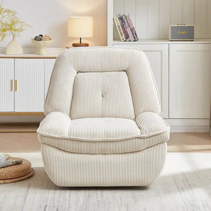 Corduroy Swivel Glider Recliner, Footrest for Living Room