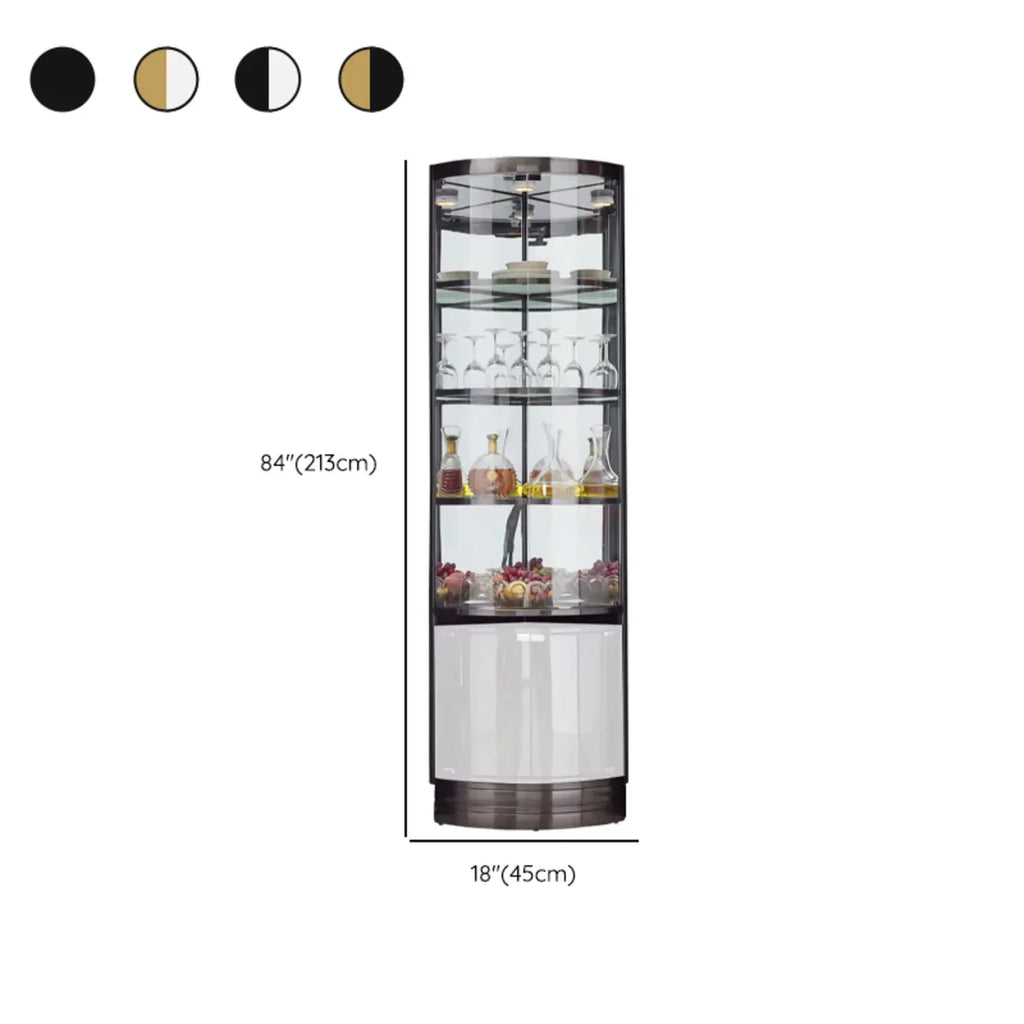 Multiple Levels Glass and Metal Shelf Storage Display Corner Wine Cabinet
