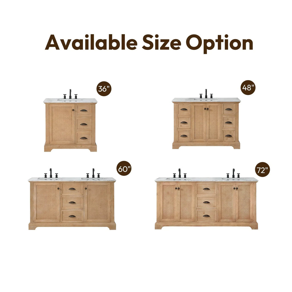 Hervas Bath Vanity with Natural Marble Top without Mirror