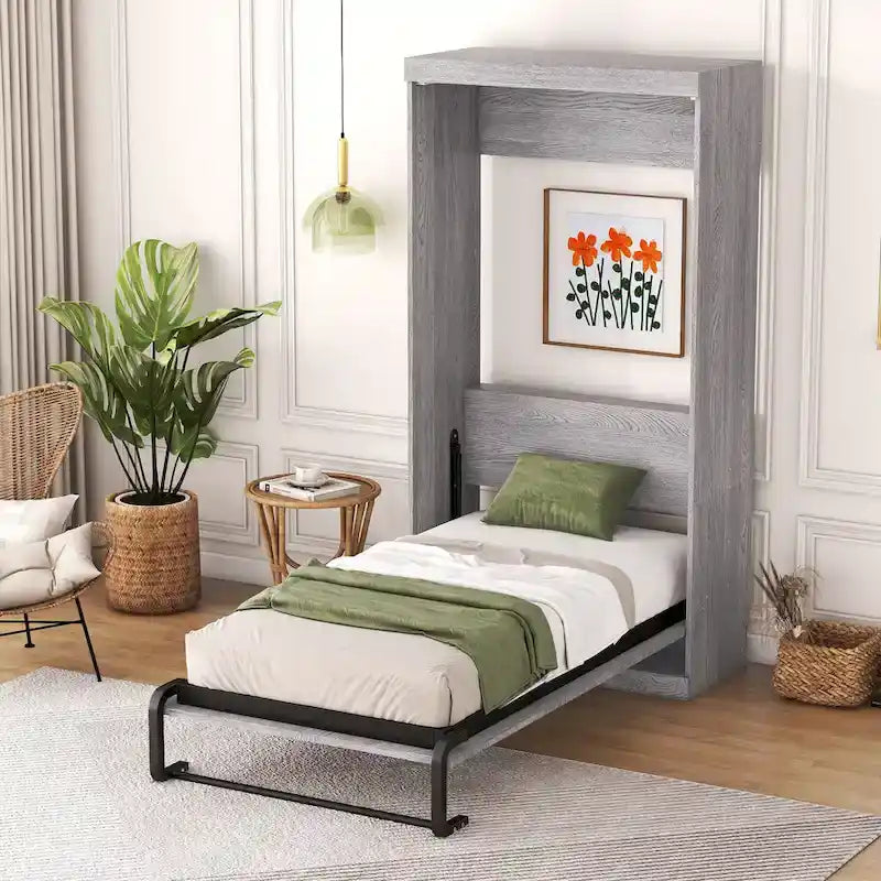 Επικλινές κρεβάτι (Murphy bed) μεγέθους μονό, που αναδιπλώνεται σε ντουλάπι, Γκρι