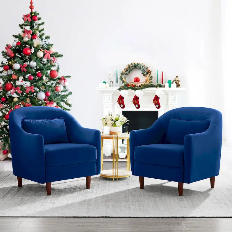 28.34W Set Of 2 Accent Armchair, Velvet Barrel Chair with Solid Wood Legs