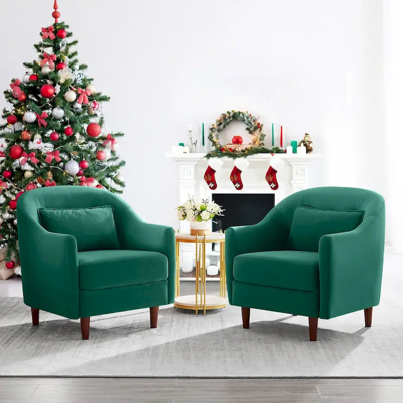 28.34W Set Of 2 Accent Armchair, Velvet Barrel Chair with Solid Wood Legs