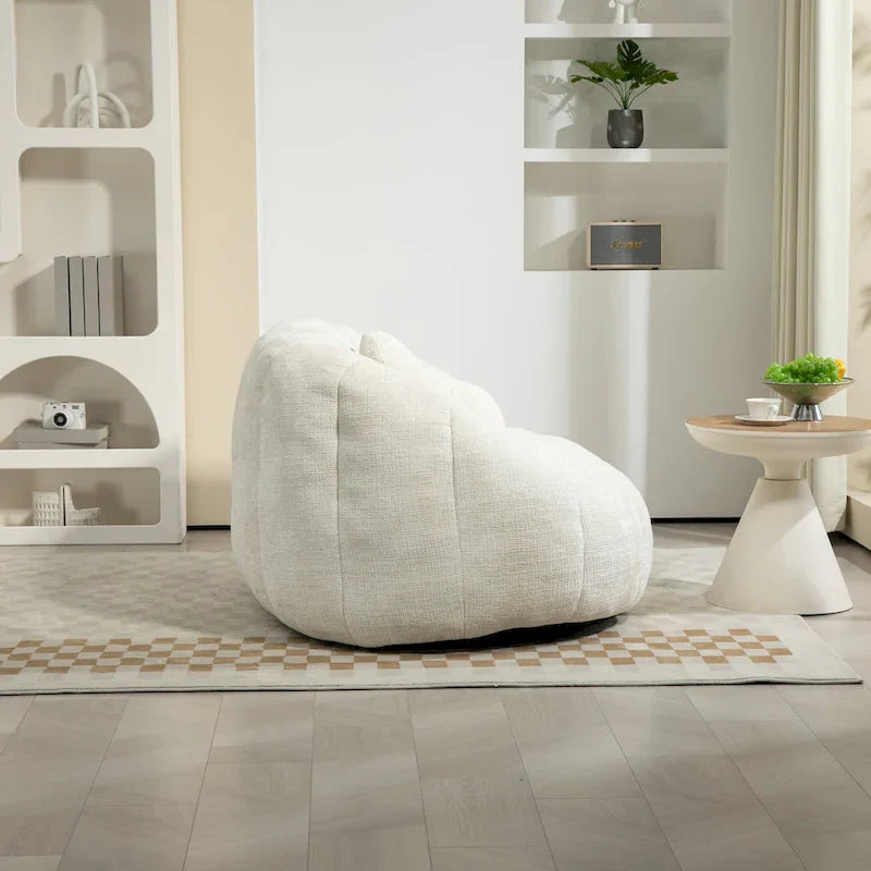 White 63.78  Chenille Upholstered Lounge Chair with High Density Foam