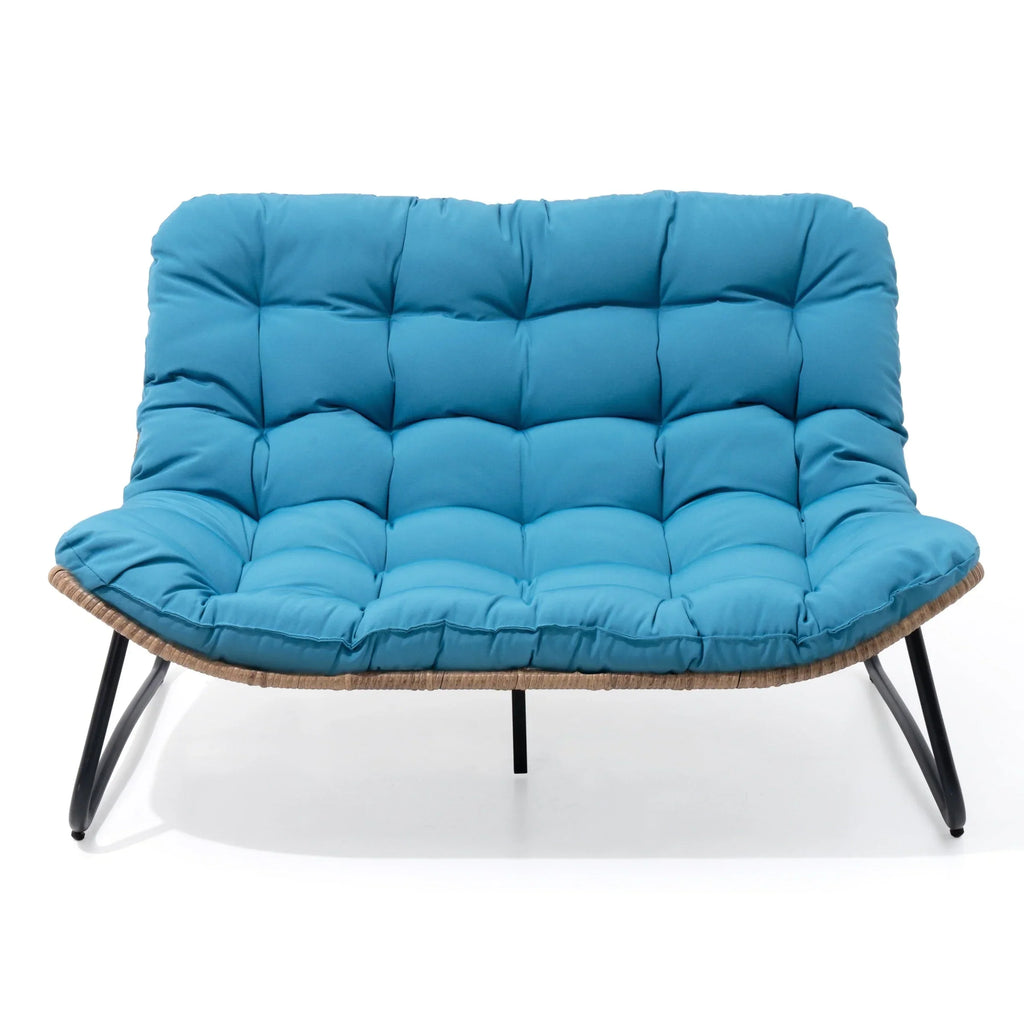Διπλή πολυθρόνα Papasan Loveseat με μαξιλάρι, από ρατάν PE παντός καιρού και μεταλλικό σκελετό για εσωτερικούς και εξωτερικούς χώρους