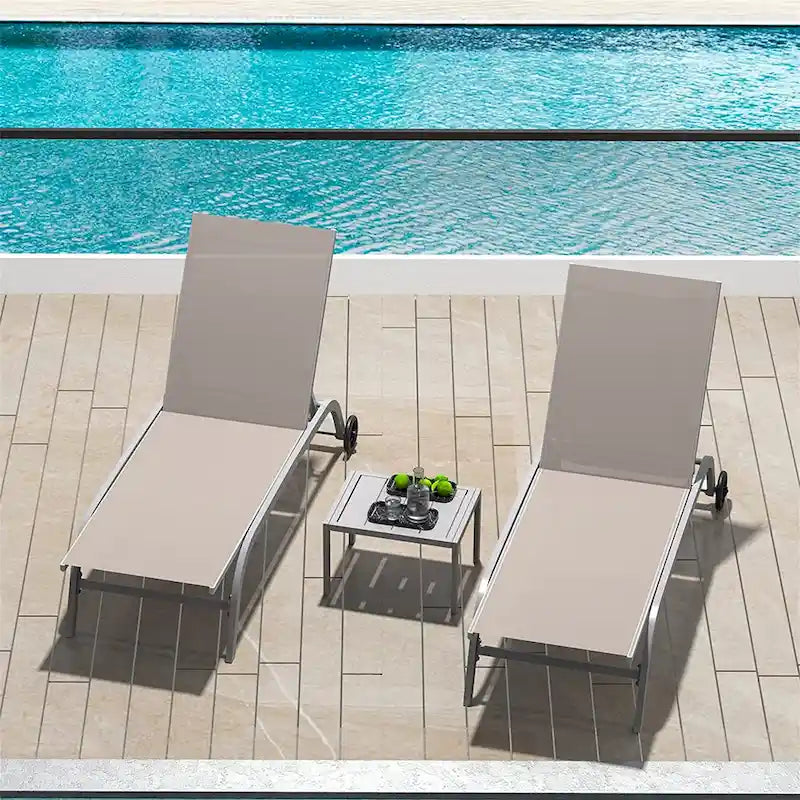 Two Outdoor Lounge Chairs with 1 Table