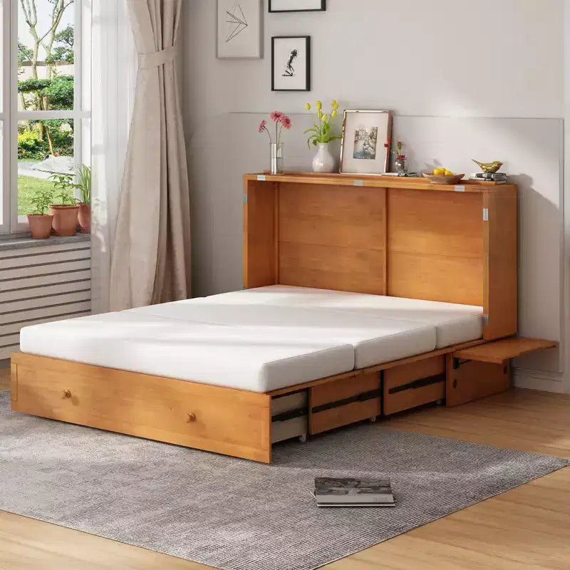 Mjkone Murphy Bed Queen, Αναδιπλούμενο κρεβάτι-ντουλάπι Cube με σταθμό φόρτισης & αποθηκευτικό χώρο