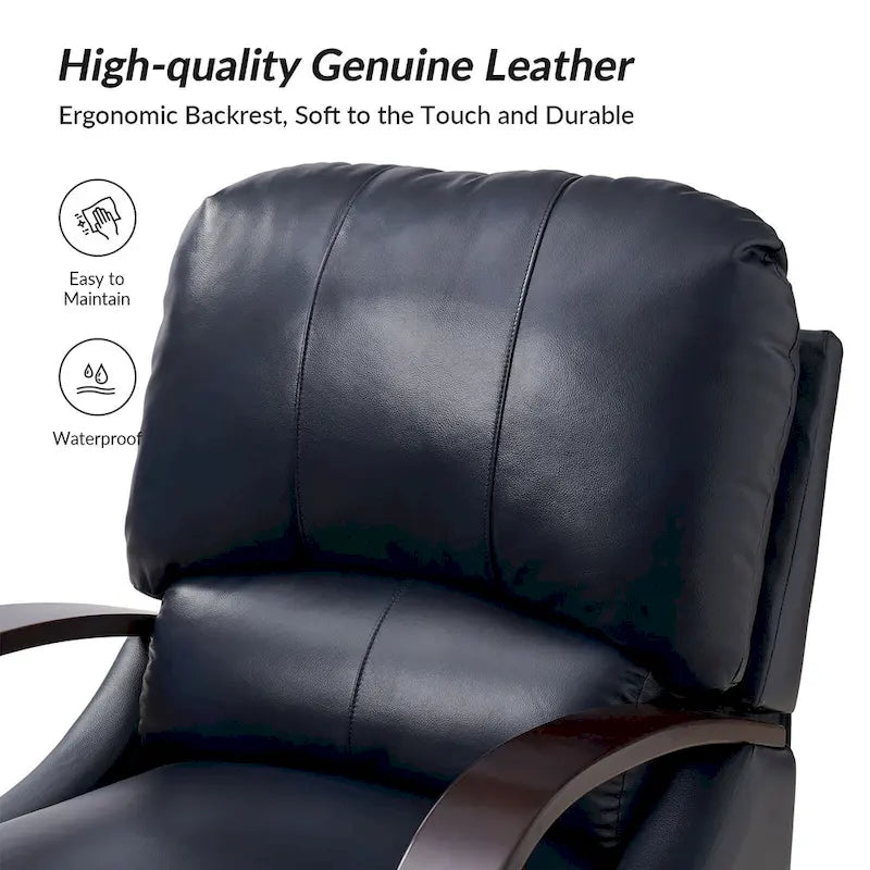 Alex Mid-century Modern Cigar Genuine Leather Manual Recliner with Wooden Curved Arms