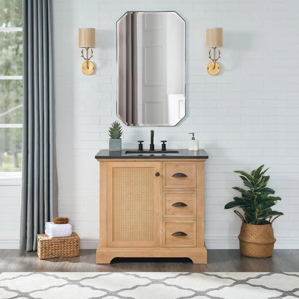 Hervas Bath Vanity with Natural Marble Top without Mirror