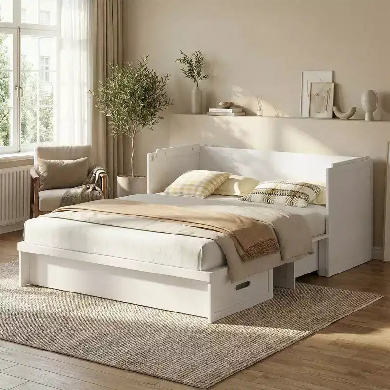 Επιπλοκρεβάτι Murphy Mjkone, διπλό (Queen Size), μετατρεπόμενο, με στρώμα, θύρα φόρτισης USB και συρτάρια αποθήκευσης