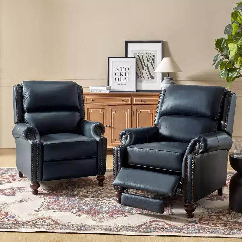 Σετ 2 Πολυθρόνων Elisabete Modern Wingback από Γνήσιο Δέρμα με Ανακλινόμενο Μηχανισμό και Διακοσμητικά Τρουκς για το Σαλόνι και την Κρεβατοκάμαρα| ART OF LIVING DESIGNS