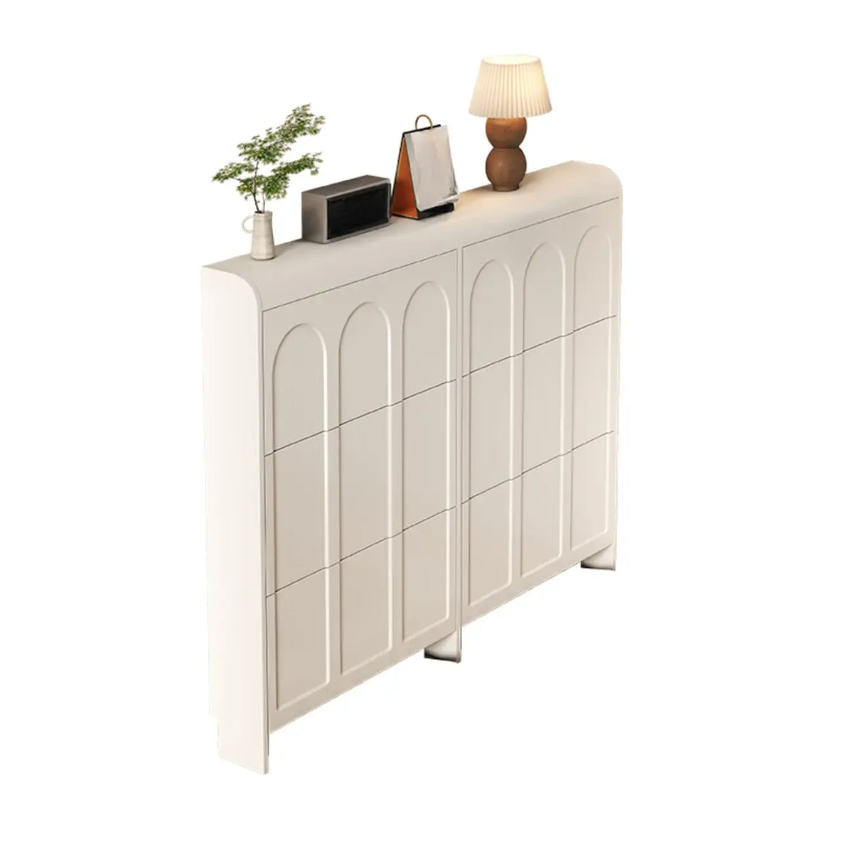 Slim Drop Front 3-Tier White Wood Shoe Storage Cabinet