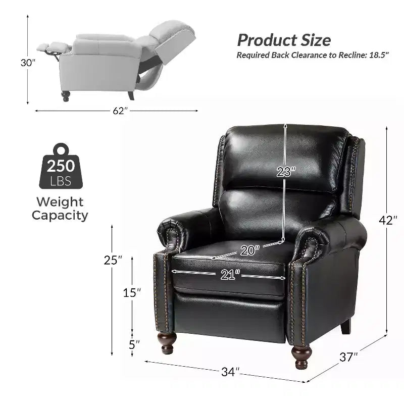 Σετ 2 Πολυθρόνων Elisabete Modern Wingback από Γνήσιο Δέρμα με Ανακλινόμενο Μηχανισμό και Διακοσμητικά Τρουκς για το Σαλόνι και την Κρεβατοκάμαρα| ART OF LIVING DESIGNS