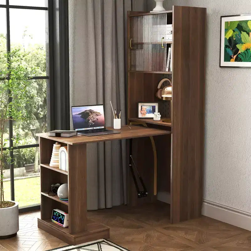 GDFStudio Sinclair Modern 36 Πτυσσόμενο Ξύλινο Γραφείο Μελέτης με Αποθηκευτικό Χώρο