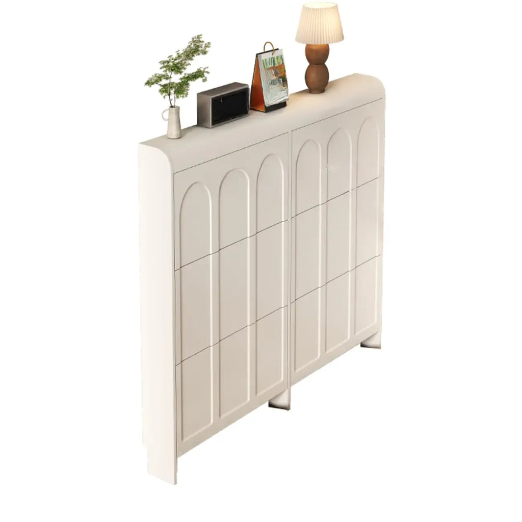 Slim Drop Front 3-Tier White Wood Shoe Storage Cabinet