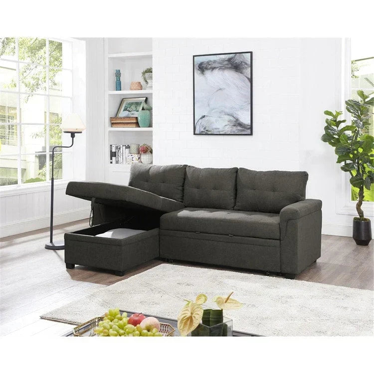 Convertible Reversible Sectional Sofa with Pull-Out Sleeper Bed, Hidden Storage Chaise, and Durable Legs