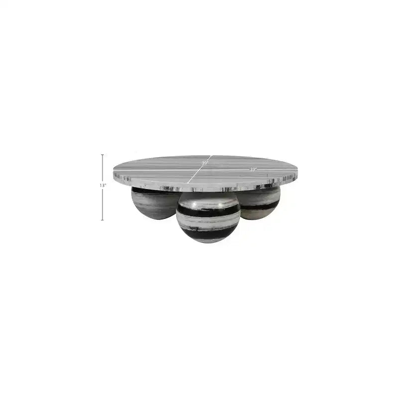 Round Marble Coffee Table with Sphere Legs, Multicolor, Seats 4â€?