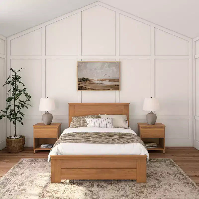 Κρεβάτι Plank+Beam Farmhouse διπλό (Full Size) με κεφαλάρι, πλατφόρμα από μασίφ ξύλο