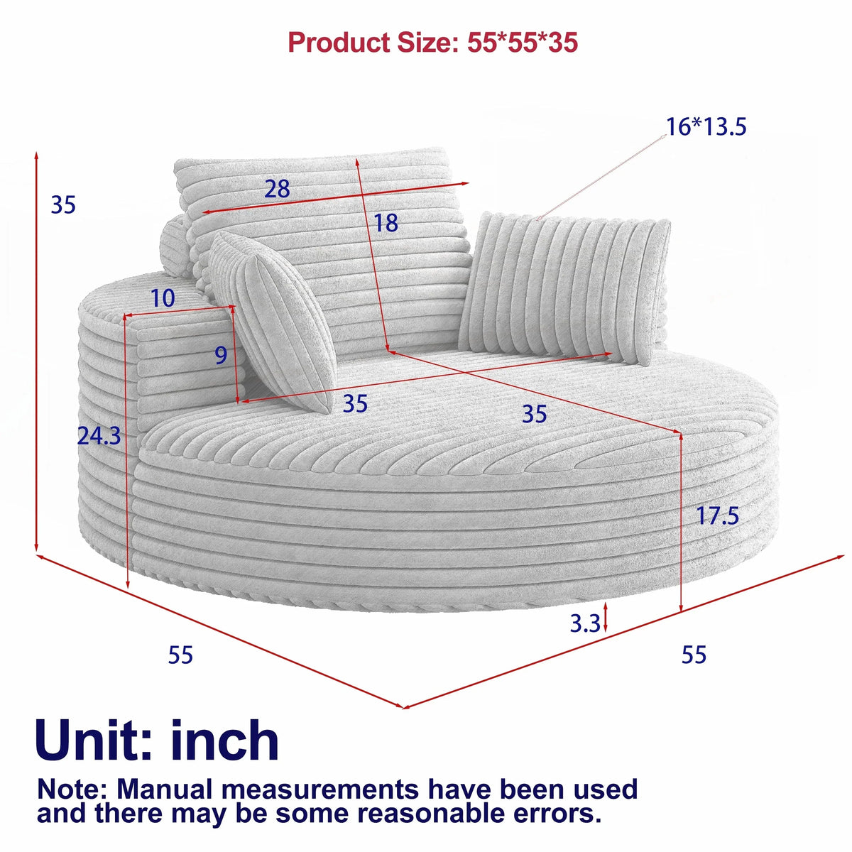 Corduroy Chenille Foam Single Swivel Chair