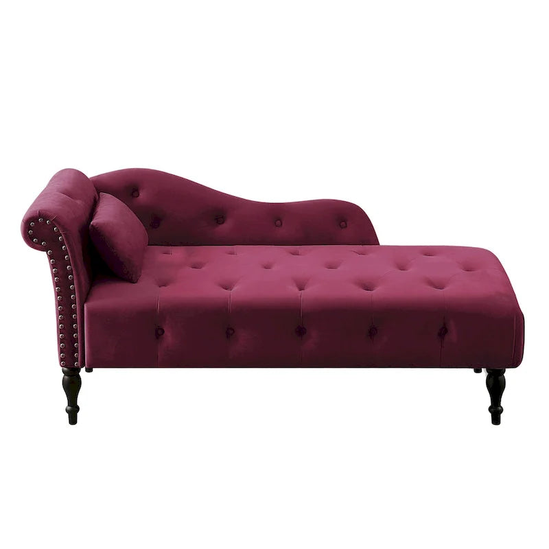 Modern 60.6  Velvet Upholstered Buttons Tufted Chaise Lounge Chair with Solid Wood Legs and Nailheads