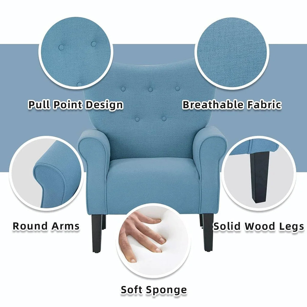 Erommy Modern Accent Chair, High Back Armchair, Upholstered Fabric Button Single Sofa with Wooden Legs for Living Room