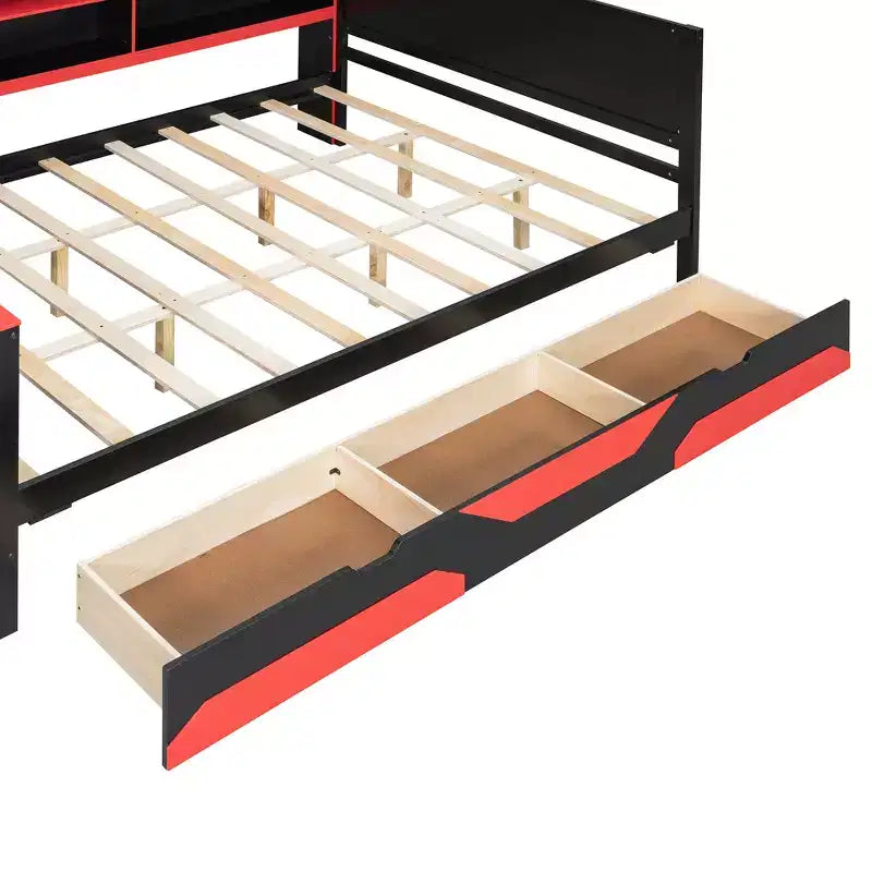 Gamer Hub Daybed με Γραφείο, Φώτα RGB, Σταθμό Φόρτισης, Συρτάρια Αποθήκευσης & Κεφαλάρι-Βιβλιοθήκη