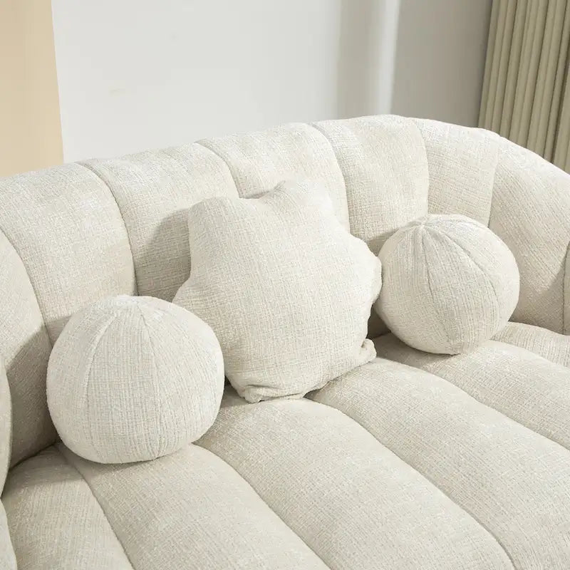 White 63.78  Chenille Upholstered Lounge Chair with High Density Foam