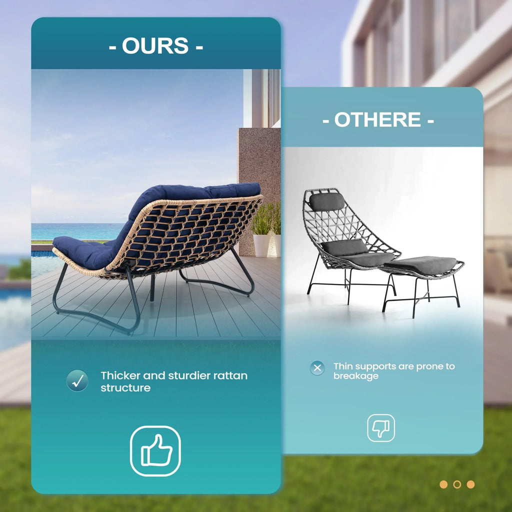 Διπλή πολυθρόνα Papasan Loveseat με μαξιλάρι, από ρατάν PE παντός καιρού και μεταλλικό σκελετό για εσωτερικούς και εξωτερικούς χώρους