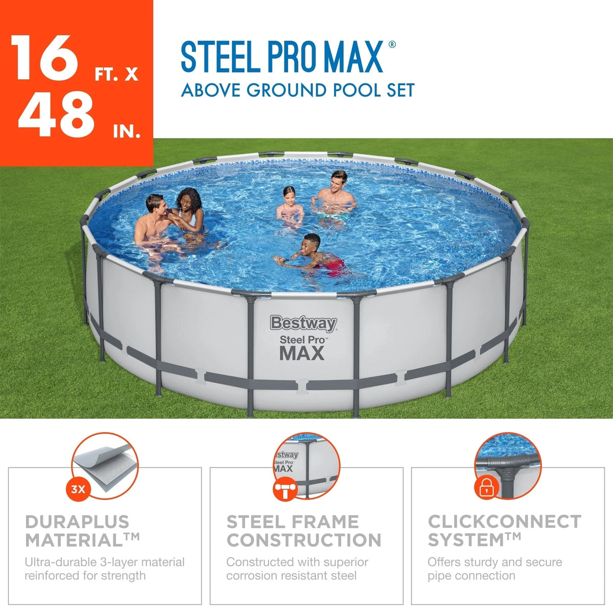 Στρογγυλή υπέργεια πισίνα Bestway Steel Pro MAX με αντλία και κάλυμμα