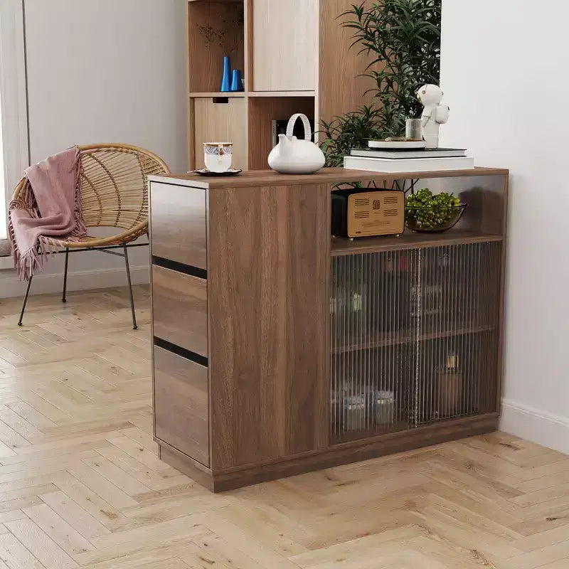 GDFStudio Hikaru Μοντέρνος Μπουφές με Συρόμενες Γυάλινες Πόρτες και Συρτάρια