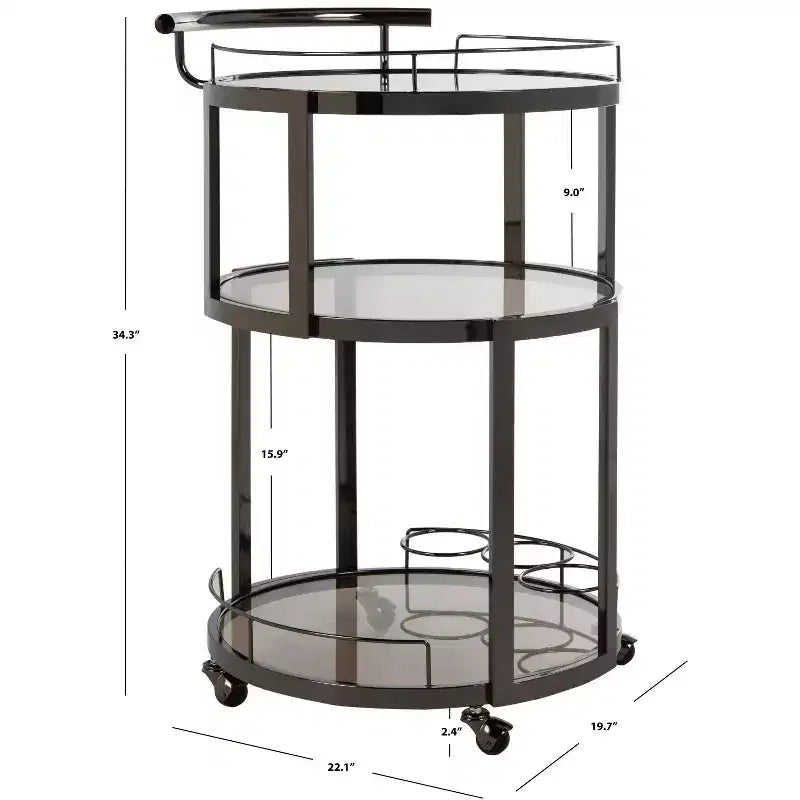 3-Tier Round Bar Cart, Modern Rolling Serving Cart for Living Room or Kitchen