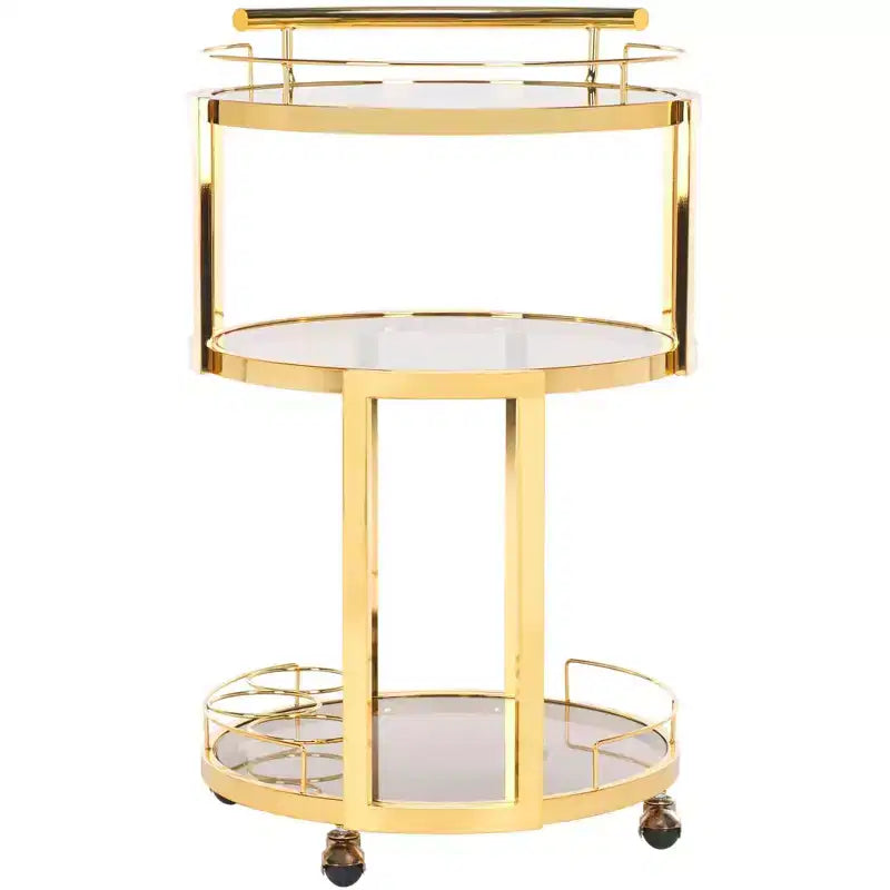 3-Tier Round Bar Cart, Modern Rolling Serving Cart for Living Room or Kitchen