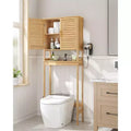 SONGMICS Over The Toilet Storage Cabinet, Cabinet with Adjustable Inside Shelf and Bottom Stabilizer Bar, Toilet Rack, Natural Beige