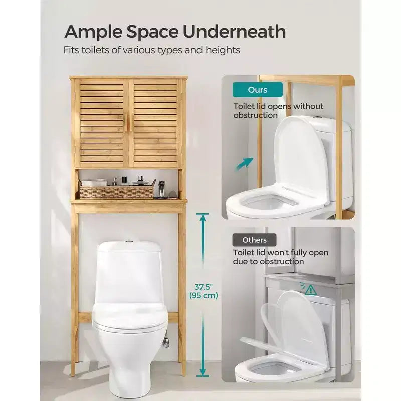 Over-the-Toilet Storage Cabinet with Adjustable Inside Shelf & Bottom Stabilizer Bar, Natural Beige
