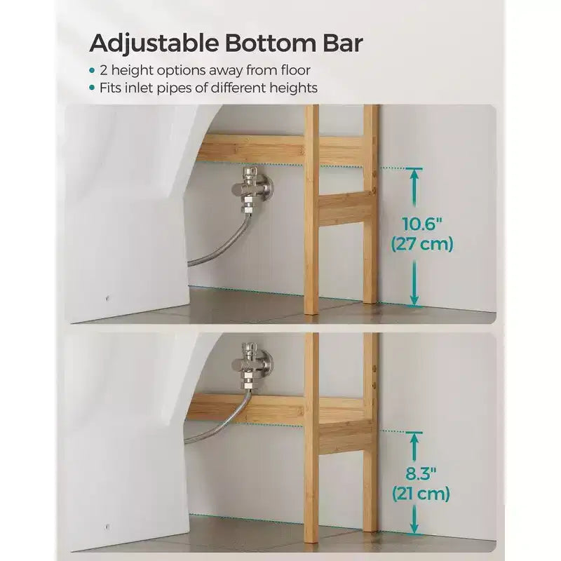 Over-the-Toilet Storage Cabinet with Adjustable Inside Shelf & Bottom Stabilizer Bar, Natural Beige