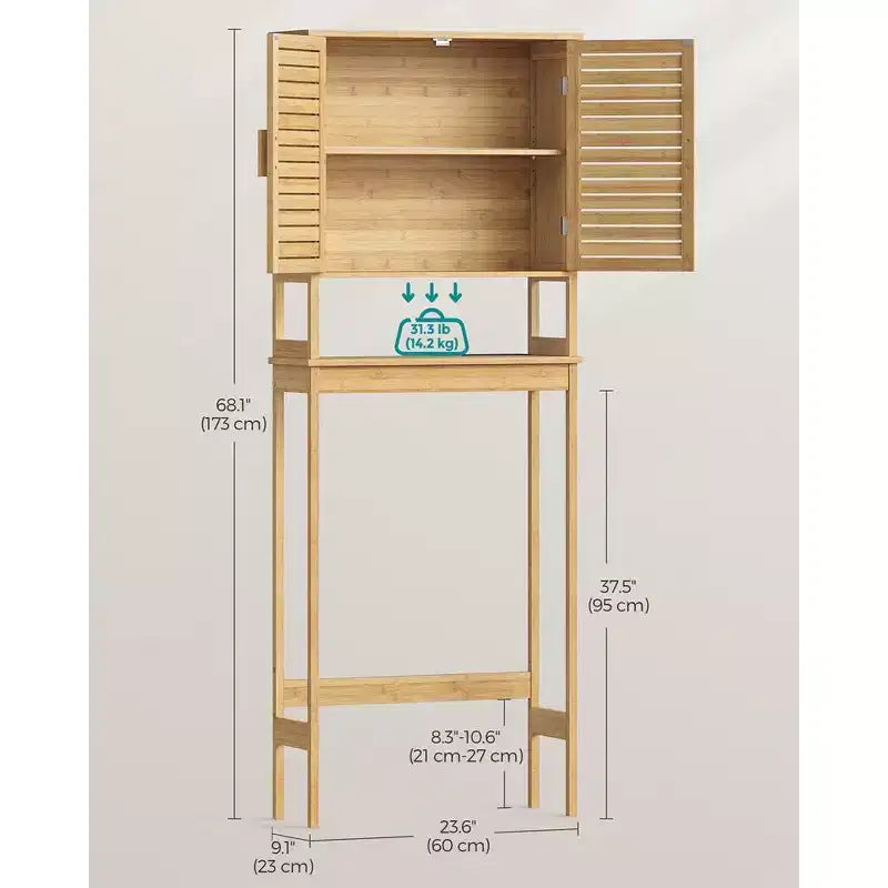 Over-the-Toilet Storage Cabinet with Adjustable Inside Shelf & Bottom Stabilizer Bar, Natural Beige