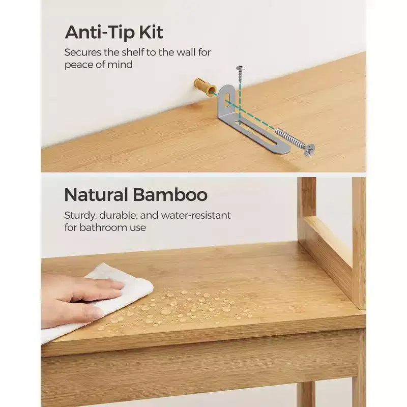 Over-the-Toilet Storage Cabinet with Adjustable Inside Shelf & Bottom Stabilizer Bar, Natural Beige