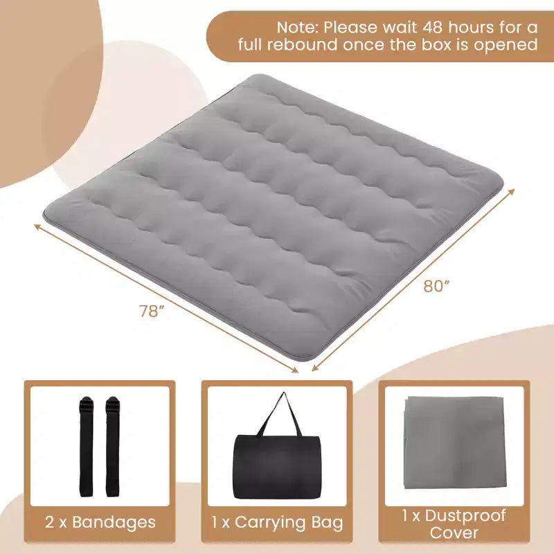 Japanese Floor Futon Mattress with Washable Cover & Carry Bag, Twin/Full/Queen/King, Grey
