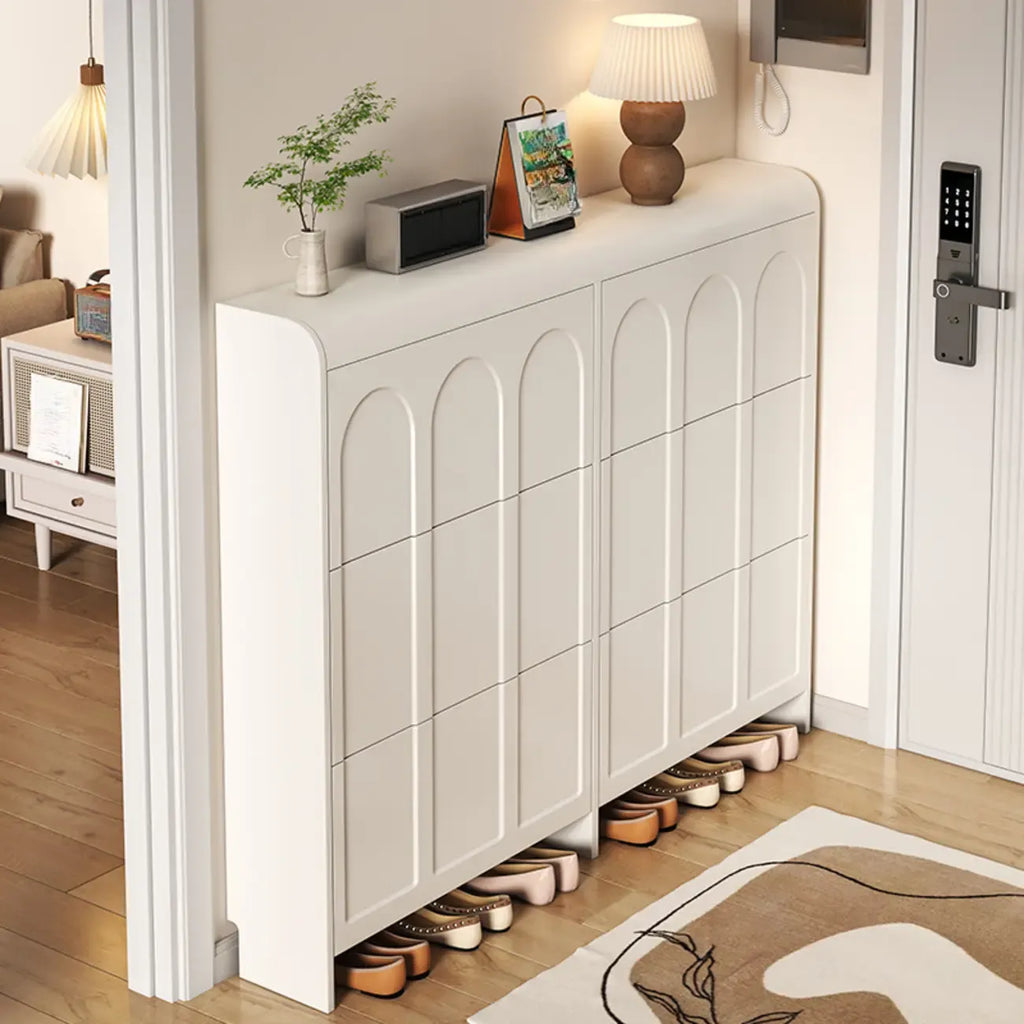 Slim Drop Front 3-Tier White Wood Shoe Storage Cabinet