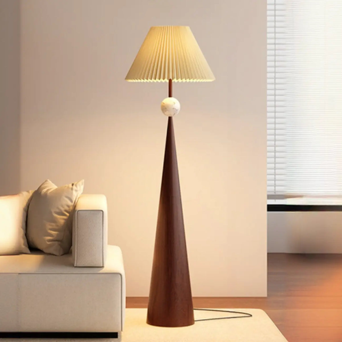 Contemporary Tapered Metal Floor Lamp Fabric Shade