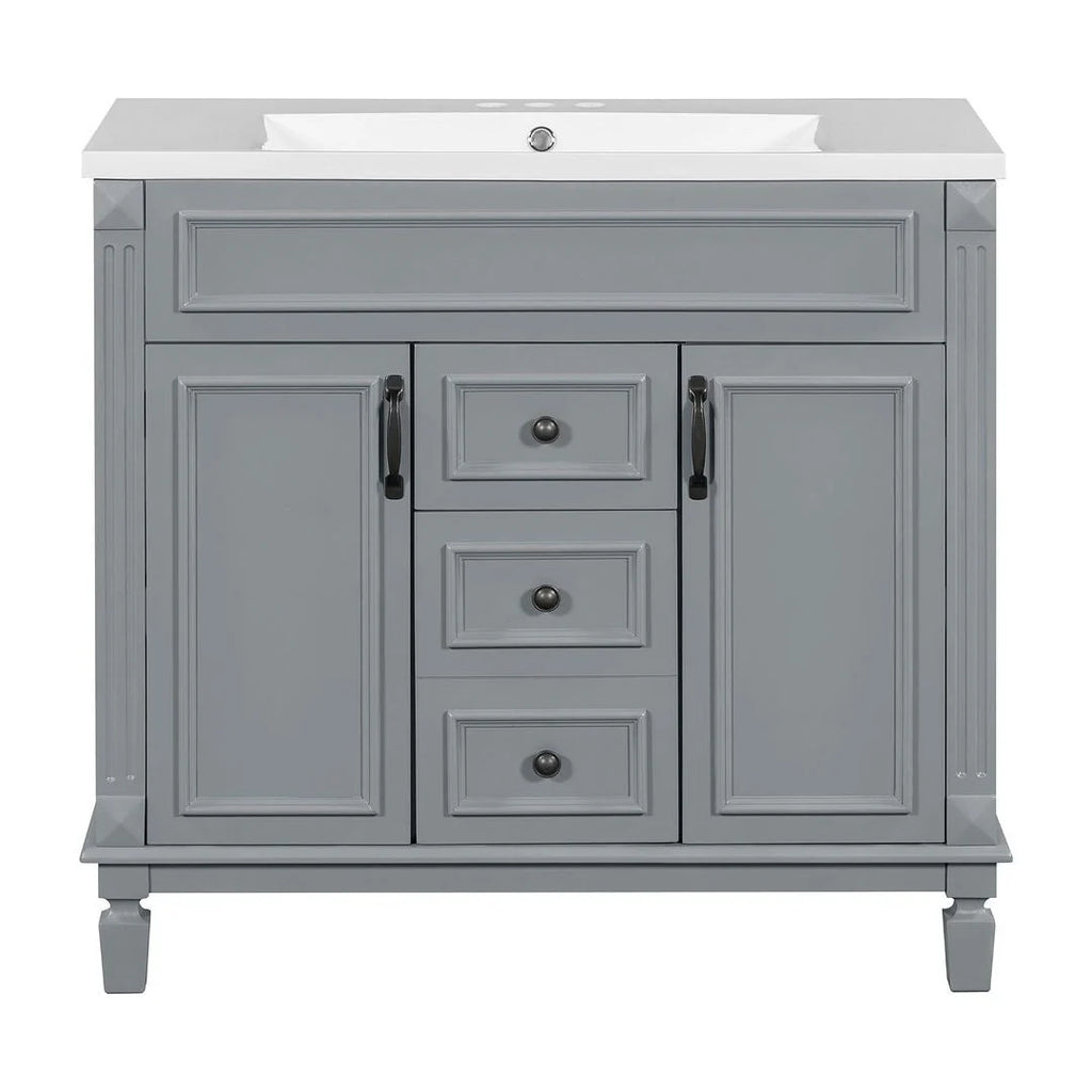 Μοντέρνο έπιπλο μπάνιου 36 ιντσών με νιπτήρα, καθρέπτη-ντουλάπι, 2 πόρτες και 2 συρτάρια