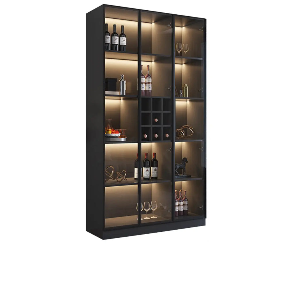 Minimalist Black Wooden Wine Rack Cabinet with Glass Door
