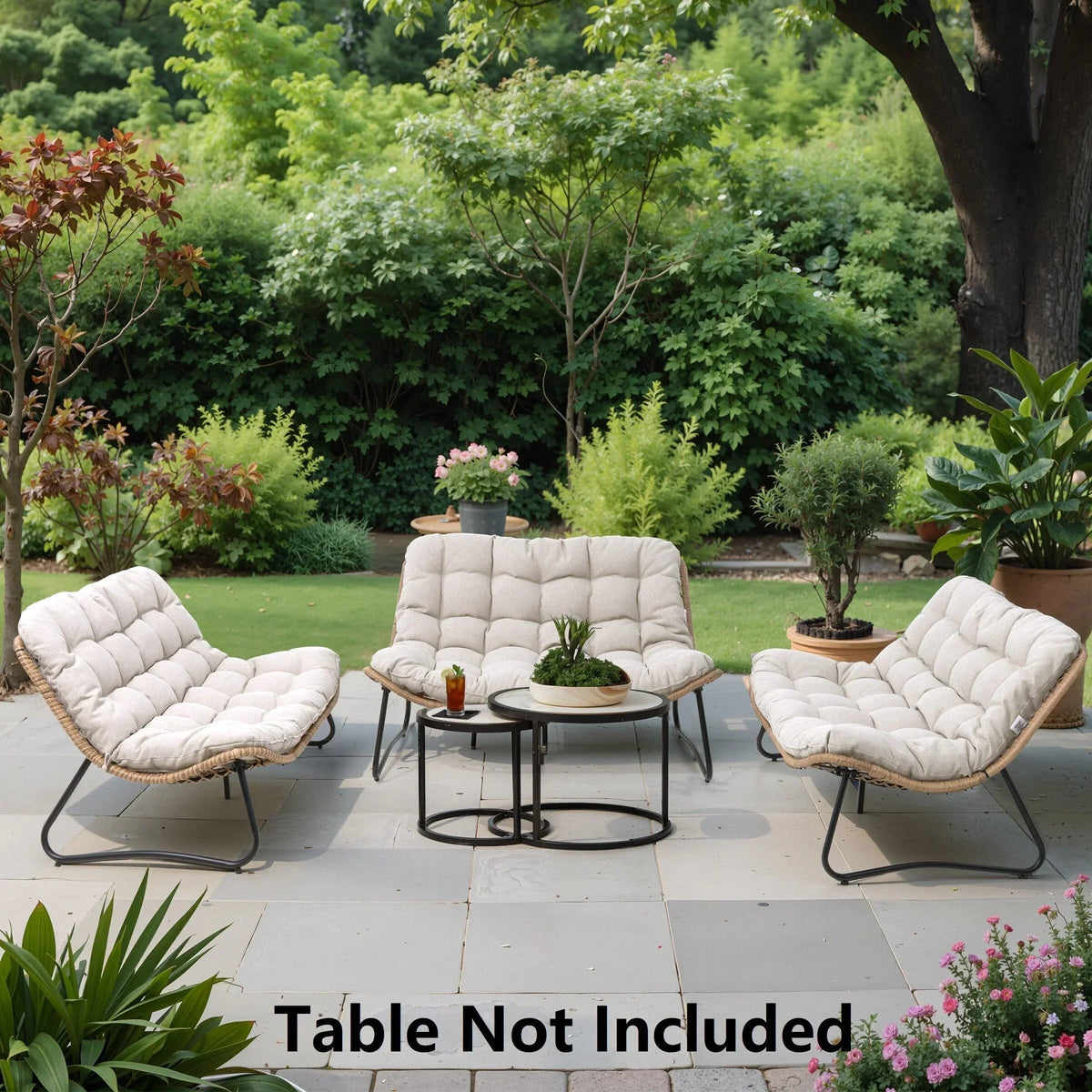Διπλή πολυθρόνα Papasan Loveseat με μαξιλάρι, από ρατάν PE παντός καιρού και μεταλλικό σκελετό για εσωτερικούς και εξωτερικούς χώρους