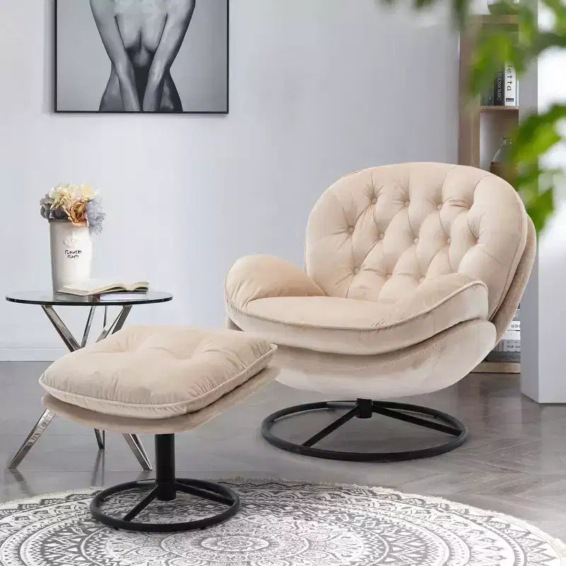 Πολυθρόνα Velvet Accent Okak με υποπόδιο, μοντέρνα πολυθρόνα σαλονιού χωρίς μπράτσα σε στυλ Mid-Century, μαλακή και άνετη πολυθρόνα για παρακολούθηση τηλεόρασης, gaming