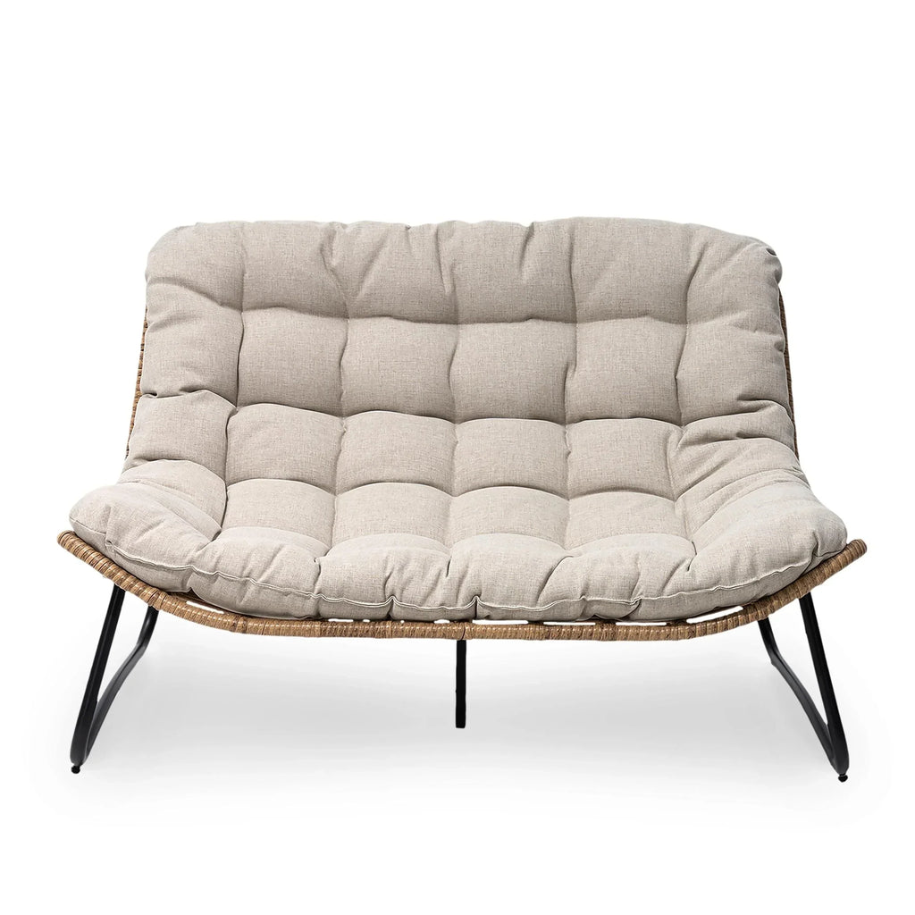 Διπλή πολυθρόνα Papasan Loveseat με μαξιλάρι, από ρατάν PE παντός καιρού και μεταλλικό σκελετό για εσωτερικούς και εξωτερικούς χώρους