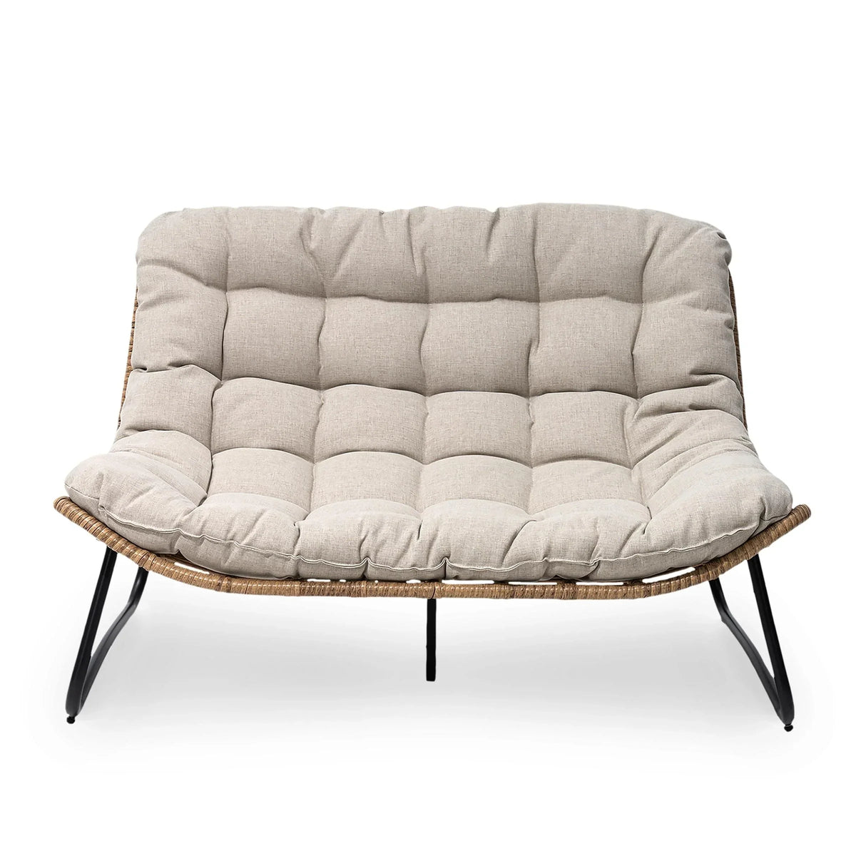 Διπλή πολυθρόνα Papasan Loveseat με μαξιλάρι, από ρατάν PE παντός καιρού και μεταλλικό σκελετό για εσωτερικούς και εξωτερικούς χώρους